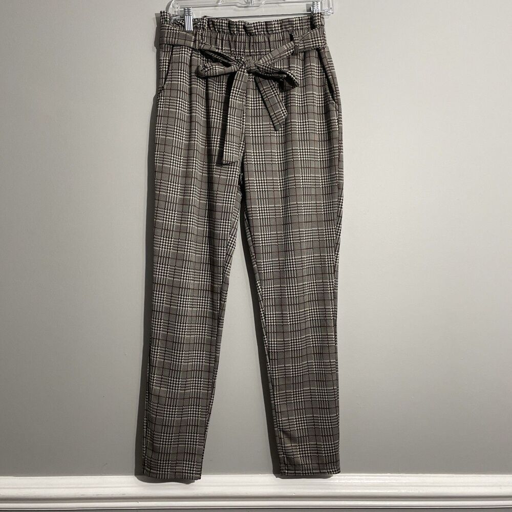Shiela Rose Women’s Plaid Pull-On Pants XL Ruffled Waist Preppy Casual Trousers